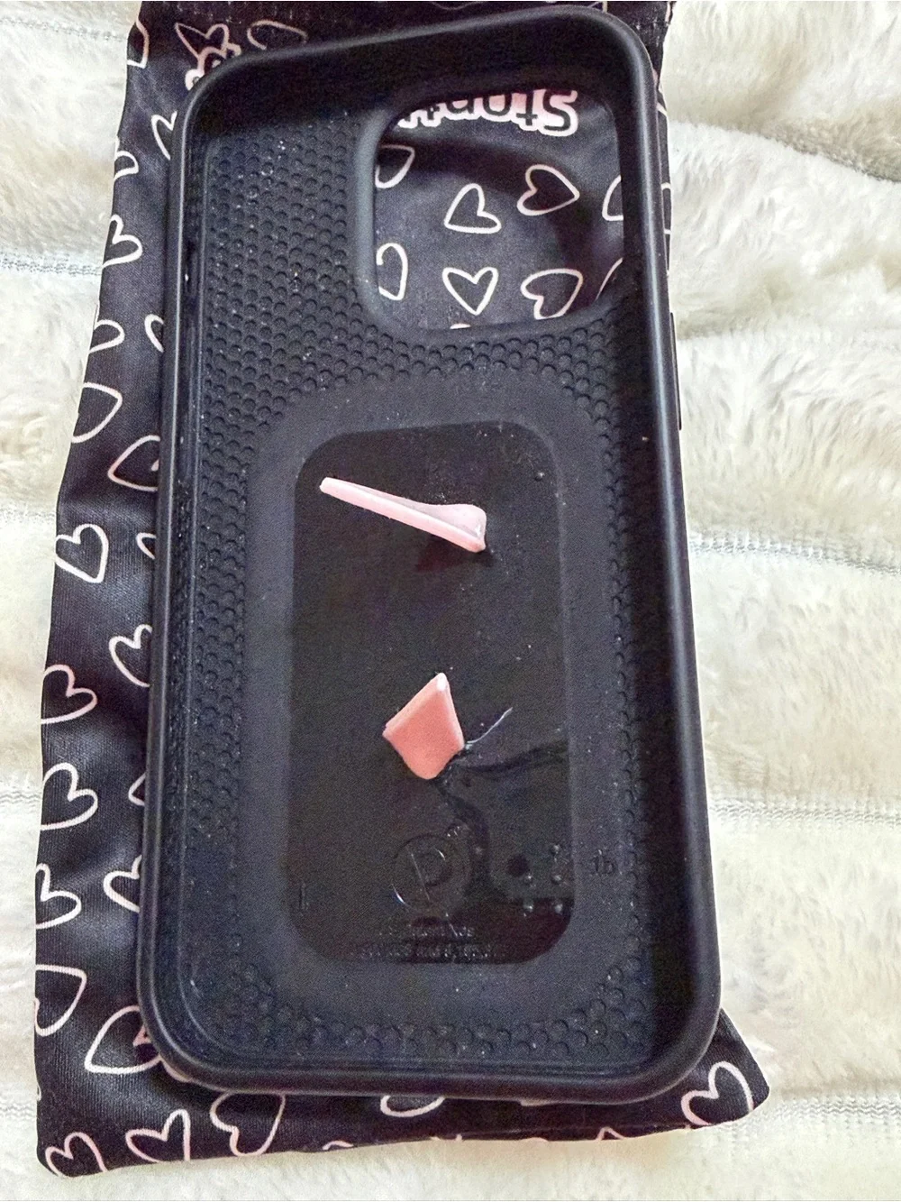 Loopy Case Black Phone Case with Pink Heart Pattern and Pink Grip